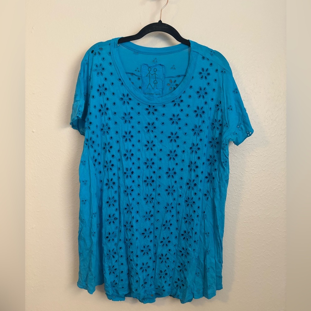 Johnny Was Tunic Blouse Embroidered Turquoise‎ Size XS
